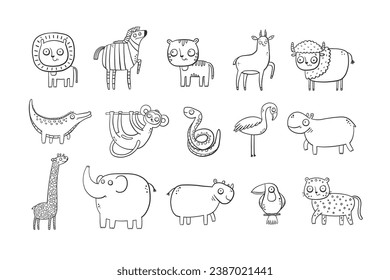 Set of coloring pages african and safari animals