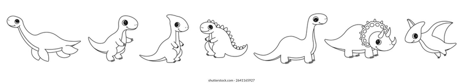 Set of coloring pages with dinosaurs. Vector illustration.