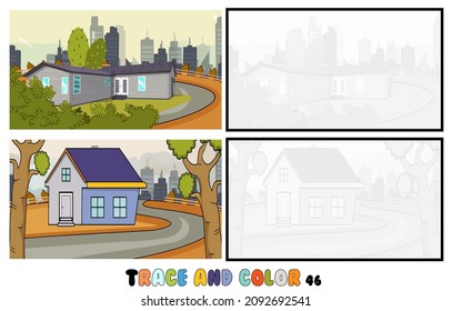 conjunto de páginas de color, Trace y color, sea ,park, city Collection of 2 ilustraciones. Libro de colorear. Ilustración vectorial para niños 