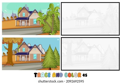 conjunto de páginas de color, Trace y color, sea ,park, city Collection of 2 ilustraciones. Libro de colorear. Ilustración vectorial para niños 