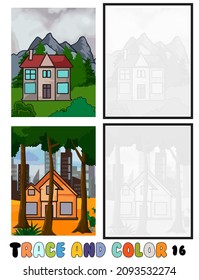 set of coloring pages ,Trace and color, sea ,park, city Collection of 2 illustrations. Coloring book. vector Illustration for children 16