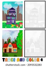 set of coloring pages ,Trace and color, sea ,park, city Collection of 2 illustrations. Coloring book. vector Illustration for children 5