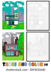 set of coloring pages ,Trace and color, sea ,park, city Collection of 2 illustrations. Coloring book. vector Illustration for children 19