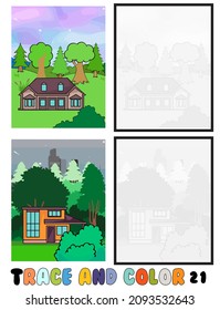 set of coloring pages ,Trace and color, sea ,park, city Collection of 2 illustrations. Coloring book. vector Illustration for children 21