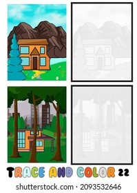 set of coloring pages ,Trace and color, sea ,park, city Collection of 2 illustrations. Coloring book. vector Illustration for children 22