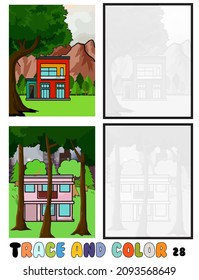 set of coloring pages ,Trace and color, sea ,park, city Collection of 2 illustrations. Coloring book. vector Illustration for children 28