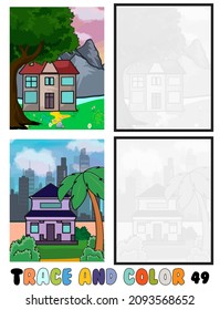 conjunto de páginas de color, Trace y color, sea ,park, city Collection of 2 ilustraciones. Libro de colorear. ilustración vectorial para niños 49