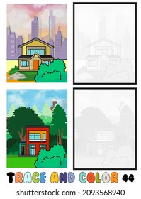 conjunto de páginas de color, Trace y color, sea ,park, city Collection of 2 ilustraciones. Libro de colorear. Ilustración vectorial para niños 45