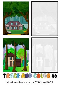 set of coloring pages ,Trace and color, sea ,park, city Collection of 2 illustrations. Coloring book. vector Illustration for children 40