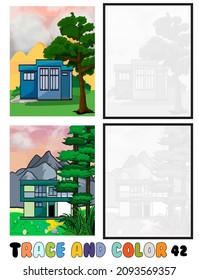 set of coloring pages ,Trace and color, sea ,park, city Collection of 2 illustrations. Coloring book. vector Illustration for children 42