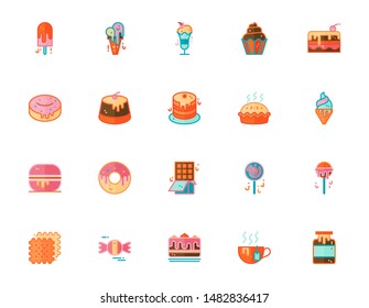 Set of colorline icon related with dessert . Editable stroke. Colorline icons suitable for web, infographics, interface and apps.