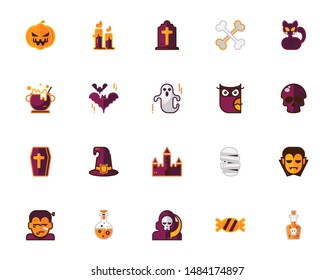 Set of colorline icon related with halloween. Editable stroke. Colorline icons suitable for web, infographics, interface and apps.