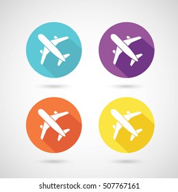 set of colors airplane icon