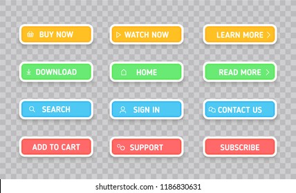 Set colors buttons. Different colors and icons. Vector illustration.