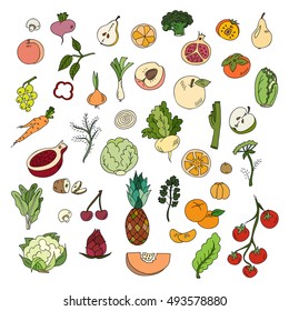 Set colors elements vegetables and fruits. Vegetarian food