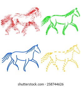 set  colors horses outlines. vector collection