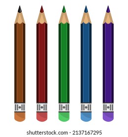 set colors pencils cartoon style isolated white background