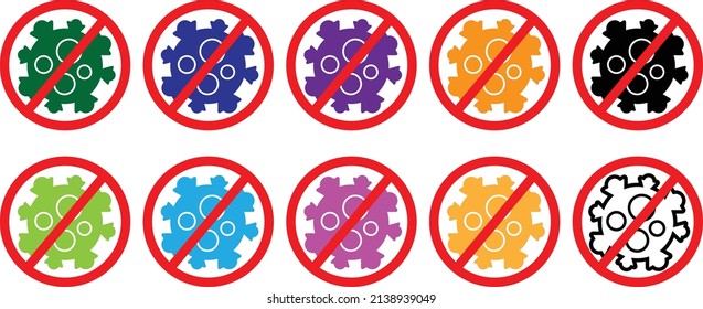 Set Of Colors Stop Virus, Bacteria, Germs And Microbe Icon On White Background Vector Illustration