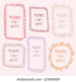 Set of colors vector frames and labels, hand drawing