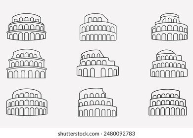 Colosseum-Linien-Symbol-Vektorgrafik festlegen