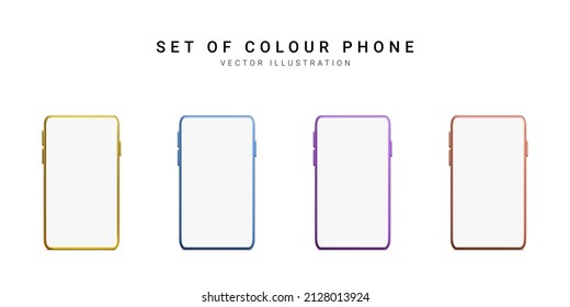 Set von Farbe 3d realistisches Telefon einzeln auf weißem Hintergrund. Vektorgrafik