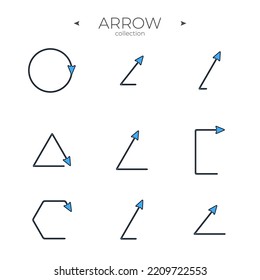 Set of colour arrows. Collection in color. Direction arrows. Curly and wave orientation. Arrows Isolated