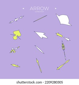 Set of colour arrows. Arrows colorful set. Direction arrows. Curly and wave orientation. Vector illustration