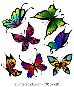 Set of colour butterflies of tattoos