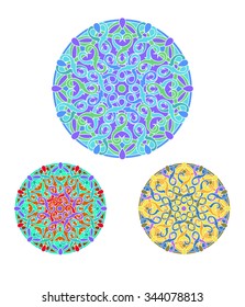 set of Colour decorative design element with a circular pattern. Mandala. Vector illustration