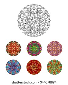 set of Colour decorative design element with a circular pattern. Mandala. Vector illustration
