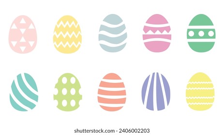 Set of colour easter eggs flat design on white background. Vector illustration