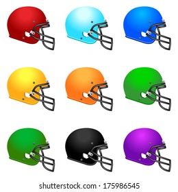 Set of colour football helmets