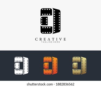 Set mit dem Logo des Farbbriefs D für Streifenfilm-Vektorgrafik