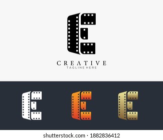 Set of colour letter E logo for strip film vector illustration.