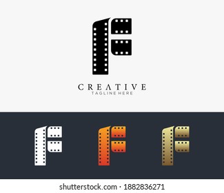 Set of colour letter F logo for strip film vector illustration