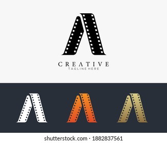 Set of colour letter A logo for strip film vector illustration