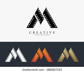 Set of colour letter M logo for strip film vector illustration