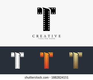  Set of colour letter T logo for strip film vector illustration