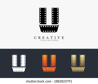  Set of colour letter U logo for strip film vector illustration