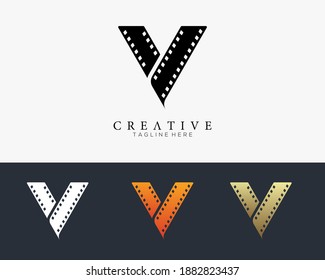 Conjunto de logotipo de letra de color V para ilustración de vector de película de tiras