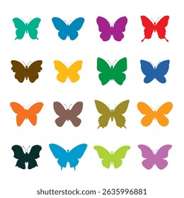Set colour outline butterfly isolated. EPS Illustration.