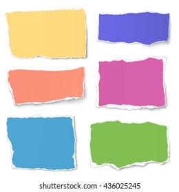 Set of colour paper tears isolated on white background