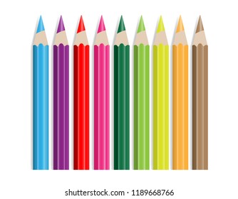 Set of colour pencils in row isolated on white background, Vector illustration