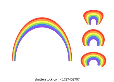 Set of colour rainbows isolated on white background. LGBT flag. Vector illustration