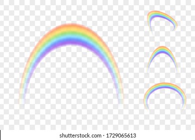 Set of colour rainbows isolated on transparent background. Vector illustration