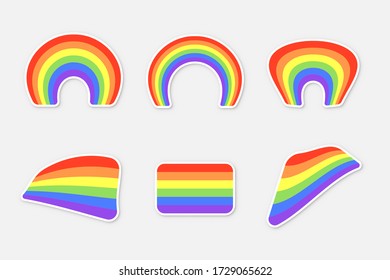 Conjunto de arcos de color aislados sobre fondo blanco. Ajuste de etiqueta para la impresión. Bandera LGBT. Ilustración del vector