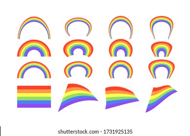 Set of colour rainbows isolated on white background. LGBT flag. Vector illustration