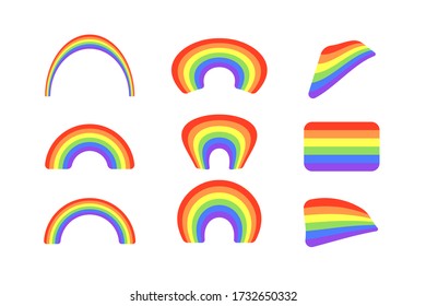 Set of colour rainbows isolated on white background. LGBT flag. Vector illustration