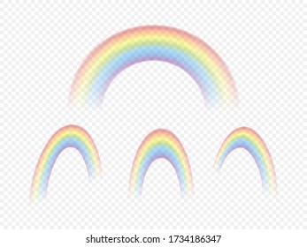 Set of colour rainbows isolated on transparent background. Vector illustration