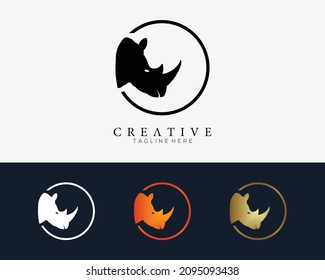 Set of colour rhinoceros icon in circle line, logo design template